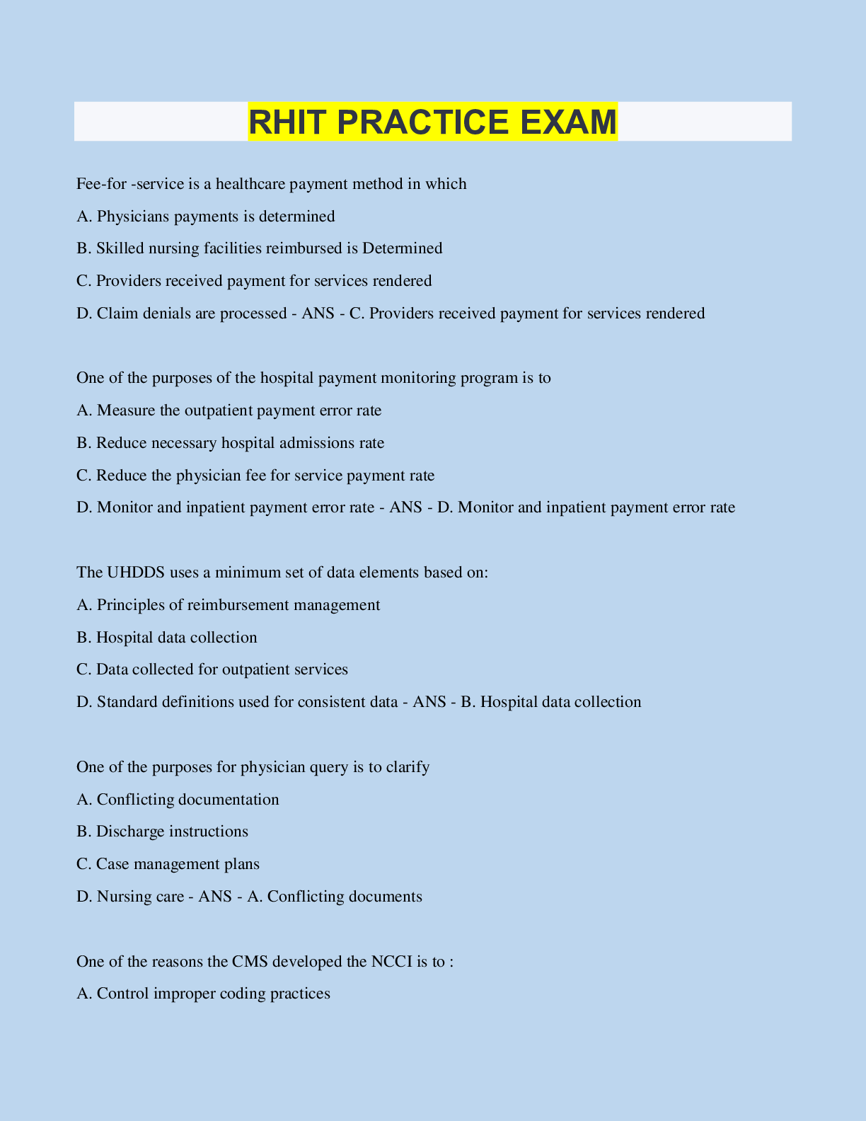 Preview image of RHIT PRACTICE EXAM document